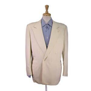 Completely Bespoke Custom Italy Cream Silk Double Breasted Blazer Jacket 42R